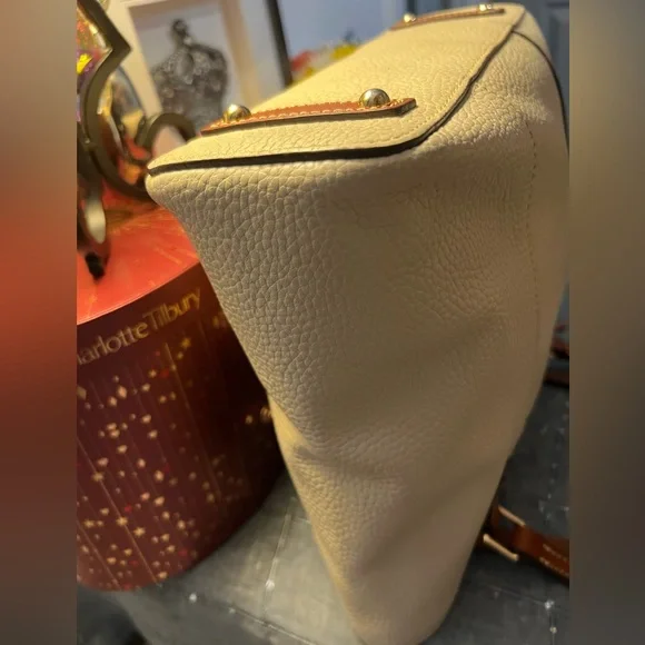 Dooney & Bourke Cream & Brown Pebble Leather Small Lexington Shopper Tote Bag